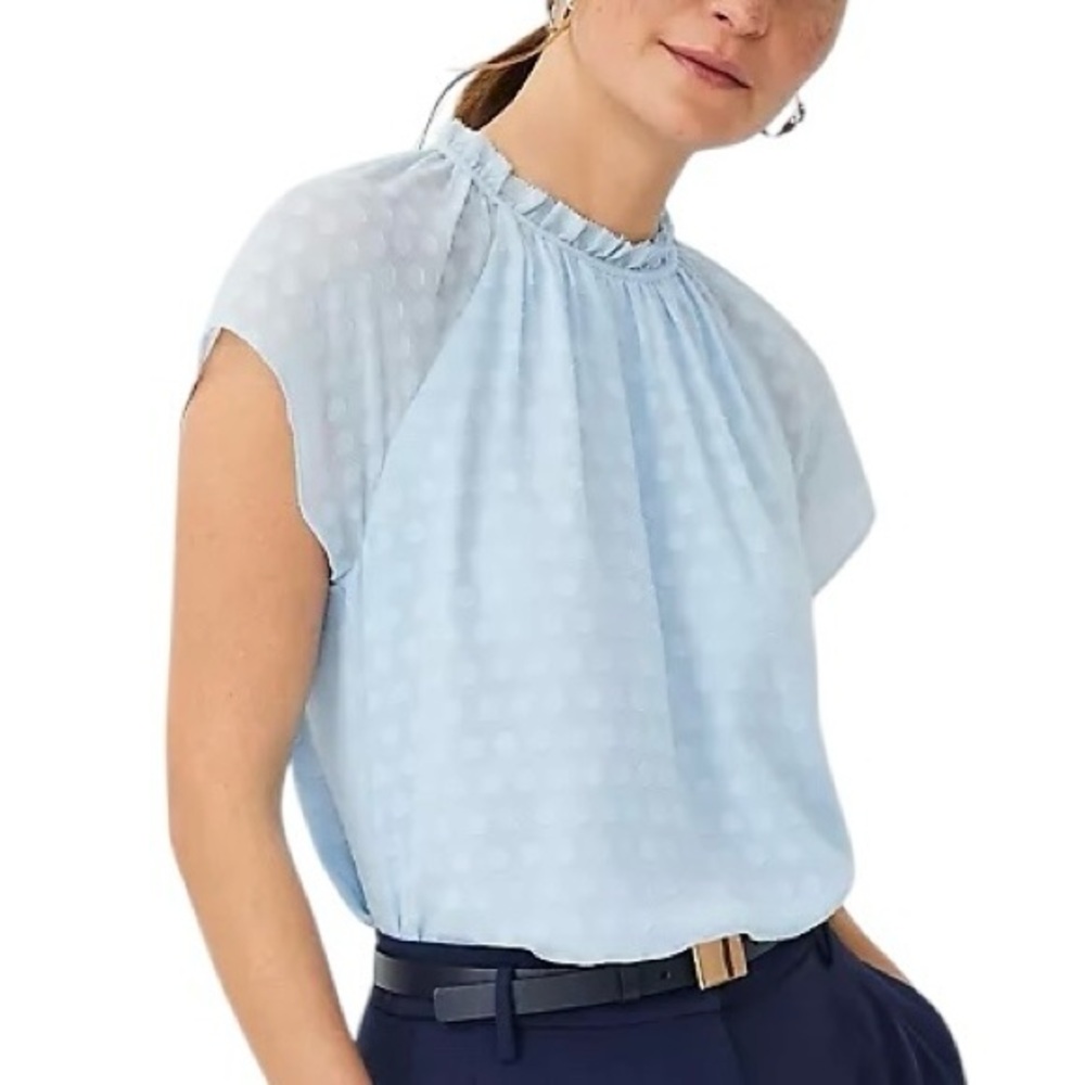 Ann Taylor Dotted Ruffle Neckline Top